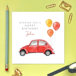d'anniversaire de voiture classique rouge personnalisée | Pour lui, Garçon, Homme, Papa, Mari, Petit ami, Fils, Petit-fils, Neveu, Ami, Beau-frère, Homme