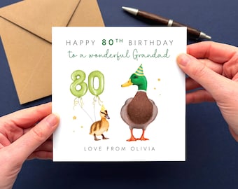 Personalised Ducks 80th Birthday Card for Grandad | Grandpa, Grampy, Gramps, Grampa, Pops, Granda, Granddad, Dad