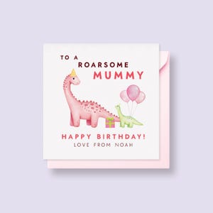 Dinosaurs Birthday Card for Mummy, From Up To 3 Children - Mum, Mom, Mama, Mommy, 2 Kids, Child, Baby, Personalised, Names