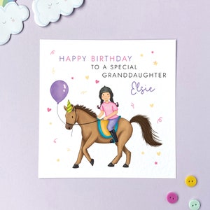 Carte d'anniversaire personnalisée de cavalier pour fille, elle, fille, petite-fille, nièce, soeur, filleule, cousine, 1er 2e 3e 4e 5e