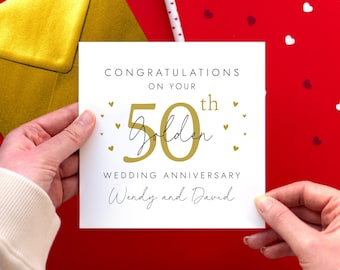 Personalised 50th Wedding Anniversary Card | Golden Wedding Anniversary Card, 50 Years Married | Parents, Friends