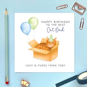 Carte d'anniversaire chat personnalisée pour papa chat, du chat, mari, petit ami, lui, gingembre, smoking, noir, blanc, ragdoll, Bengale, gris, tigré