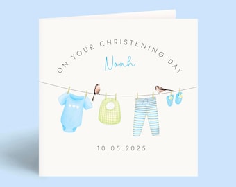 Personalised Christening Card for Boy | Son, Grandson, Godson, Nephew | Baptism Card for Boys, Christening Gift, Keepsake, Name & Date