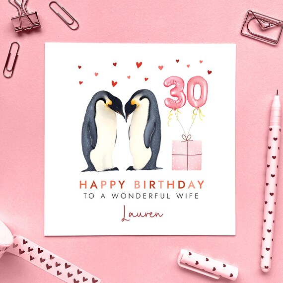 Happy Birthday Karte 'Love Of My Life' – Romantische Pinguin-Karte Für Ihn/sie, Mit Aufklebern & Umschlag