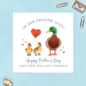 Personalisierte Enten-Vatertagskarte für Daddy, Papa, Dada, Opa, Opa, Grampy, Gramps, Pops, Granda, Papa, von zwei Kindern, 2 Kindern