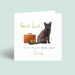 Carte de nouvel emploi Chat noir, départ, au revoir, pour elle, fille, nièce, petite-fille, ami, collègue, lui, félicitations, personnalisé