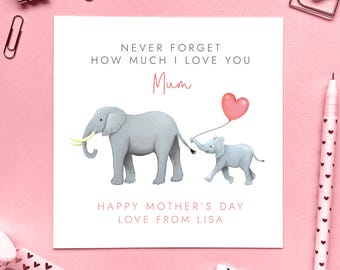 Personalised Elephants Mother's Day Card for Mum | Mommy, Mummy, Mom, Mam, Mama, Grandma, Granny, Gran, Nan, Nana, Nanny, Great Grandmother