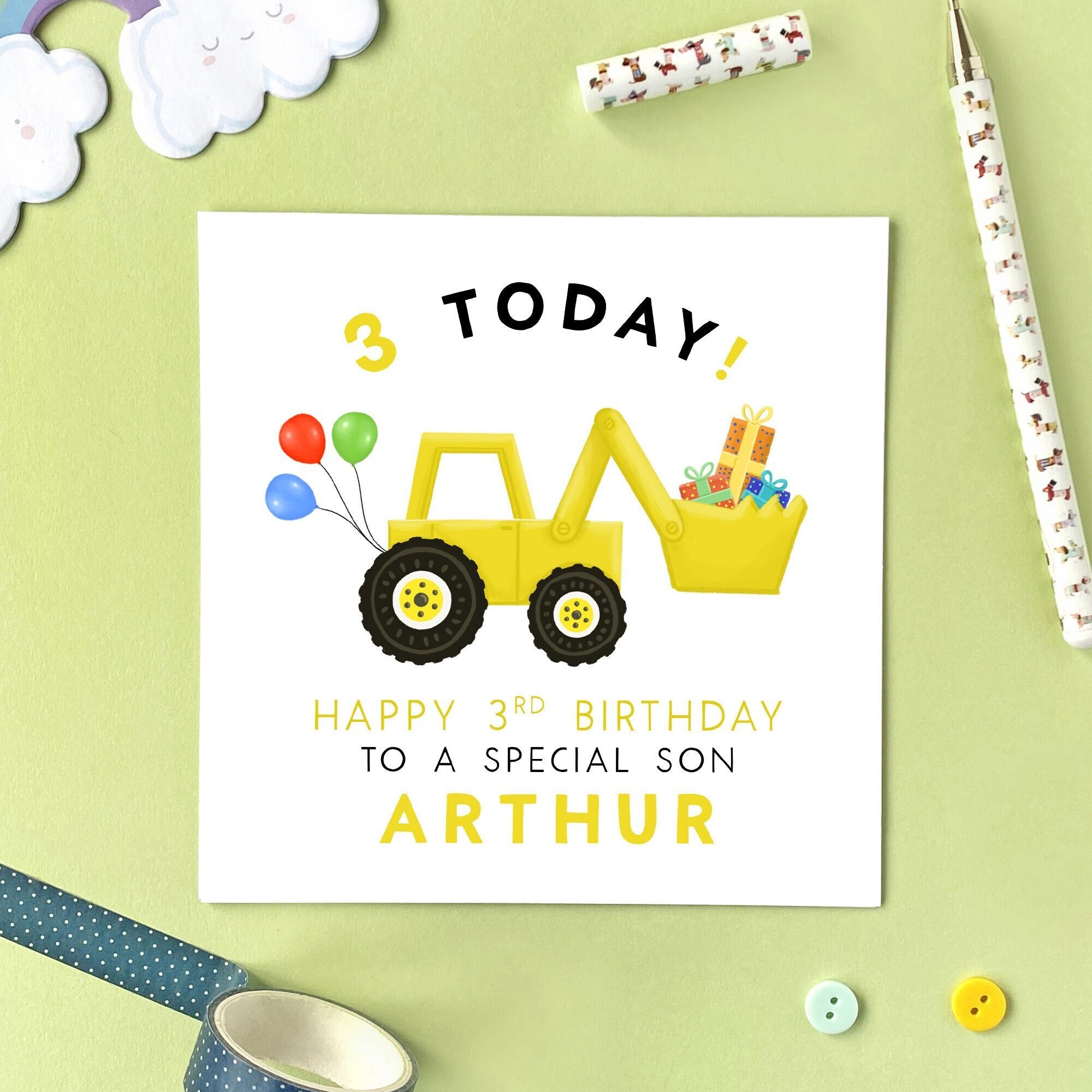 Happy 3rd Birthday Son Personalised Digger 3Rd Birthday Card For Boy Son | Etsy India