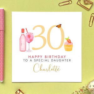 Carte d'anniversaire personnalisée avec gin rose pour tous les âges | Fille, petite-fille, nièce, amie, tante, soeur | 16, 18, 21, 30, 40