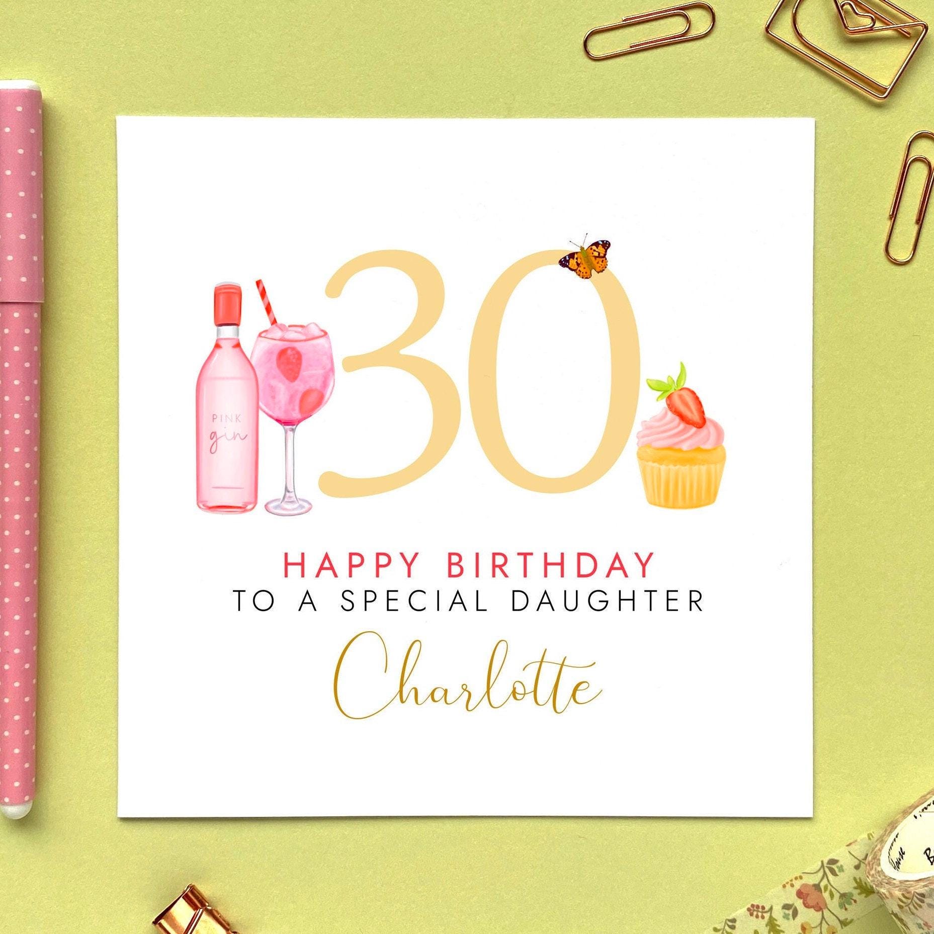 Tarjeta De Cumpleaños Personalizada De Ginebra Rosa - Para Hermana, Amiga O Hija (18, 21, 30, 40 Años) - ¡Hecha En Reino Unido!