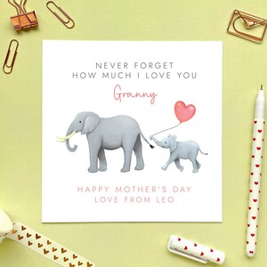 Personalisierte Elefant Muttertagskarte für Oma | Oma, Oma, Nanny, Nana, Nanna, Nonna, Nan, Urgroßmutter, Mama, vom Enkelkind