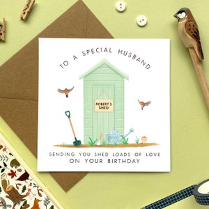 Carte d'anniversaire personnalisée pour abri de jardin pour tous les âges | Pour lui, homme, homme, mari, partenaire, père, frère, fils oncle | 40e, 50e, 60e, 70e, 80e