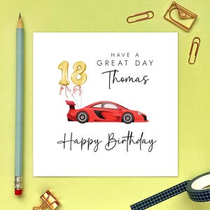Personalisierte Sportwagen zum 18. Geburtstag für ihn, Junge, Mann, Sohn, Enkel, Neffe, Patensohn, Bruder, männlicher Cousin, Kollege, Freund, Rot