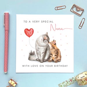 Personalisierte Katzen Geburtstagskarte für Nana | Mom, Mum, Mummy, Mama, Mommy, Grandma, Grandma, Gran, Großmutter 50er 60er 70er 80er 90er