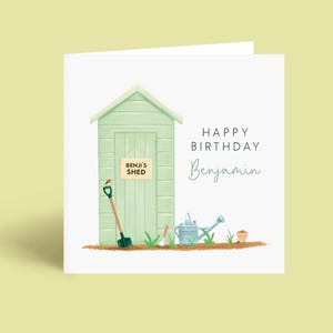 Carte d'anniversaire pour lui, carte abri de jardin personnalisée pour homme, relations masculines telles que père, mari, beau-frère, ami, oncle et fils
