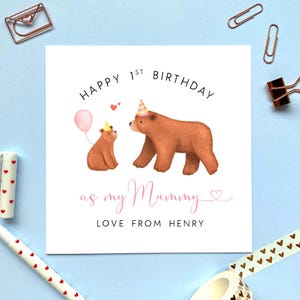 Carte personnalisée pour le premier anniversaire de l'ours en guise de maman | 1er anniversaire en tant que maman, maman, maman, mère, maman | Nouvelle maman, parent | Grand-mère, grand-mère