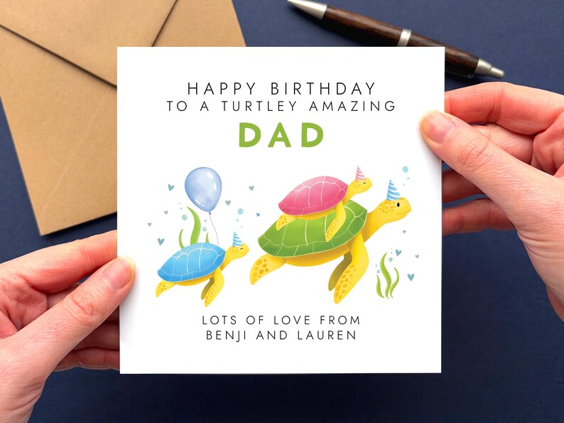 Personalised Turtles Birthday Card for Daddy | Dad, Dada, Papa, Pops, Grandad, Grandpa | Bday Card for Dad from Children 2 Children Blue Pink