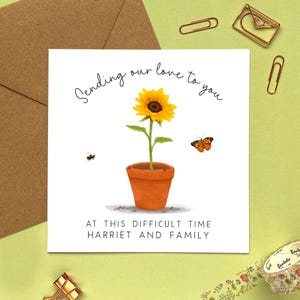 Personalisierte Sonnenblume Beileid Karte | Entschuldigung für den Verlust | Für Ihn, Sie, Mama, Papa, Großvater, Großmutter, Beileid, Denken an Sie