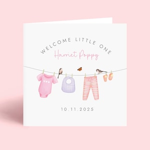 Personalised New Baby Card, Welcome Baby Girl Card, Welcome Little One Card, Congratulations Card, Name & Date Birth Details, Custom Newborn