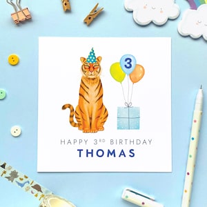3e carte d'anniversaire personnalisée tigre pour garçon, troisième carte personnalisée pour fils, petit-fils, frère, neveu, enfants, enfant, cousin, jungle, animal