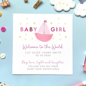 Personalisierte neue Baby Mädchen Karte | Tochter, Enkelin, Nichte, Glückwünsche, Blaue, neue Eltern, Großeltern, Freunde, Paar, Name