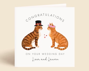 Personalised Cats Wedding Card for Mr and Mrs | Just Married Card for Special Couple, Congratulations Card for Friends | 37 Cat Designs