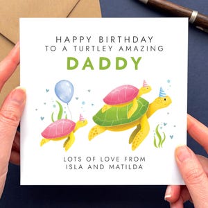 Personalised Turtles Birthday Card for Daddy | Dad, Dada, Papa, Pops, Grandad, Grandpa | Bday Card for Dad from Children 2 Children Both Pink