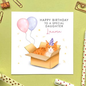Carte d'anniversaire personnalisée de tout âge chat roux | Pour elle : fille, petite-fille, nièce, fille, soeur, ami | 16 18 21 30 40