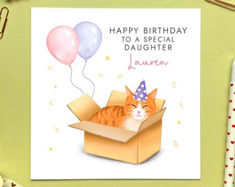 Personalised Ginger Cat Any Age Birthday Card | For Her, Daughter, Granddaughter, Niece, Girl, Sister, Friend | 16th 18th 21st 30th 40th