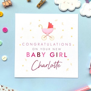 Personalisierte neue Baby Mädchen Karte | Herzlichen Glückwunsch, Tochter, Enkelin, Nichte, Willkommen Kleine, für Freund, Freunde, Paar, Neugeborenes