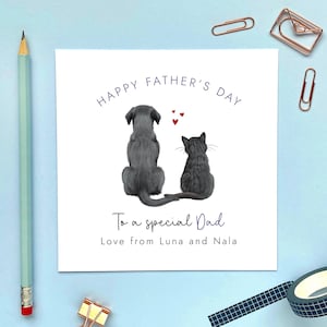 Carte de fête des pères personnalisée pour chien et chat, animaux de compagnie, pour papa, mari, petit ami, lui, partenaire, chaton et chiot, sur mesure, noms, personnalisé
