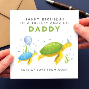 Personalised Turtles Birthday Card for Daddy | Dad, Dada, Papa, Pops, Grandad, Grandpa | Bday Card for Dad from Children 1 Child Blue