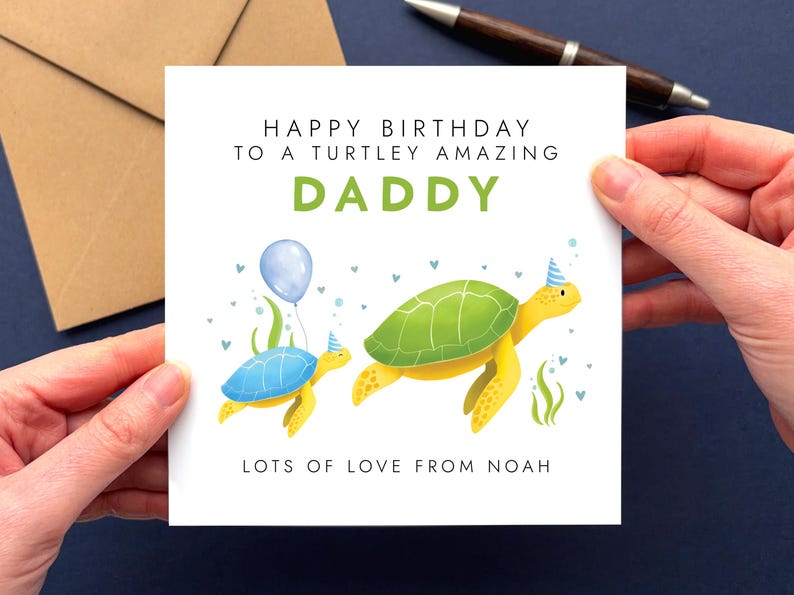 Personalised Turtles Birthday Card for Daddy | Dad, Dada, Papa, Pops, Grandad, Grandpa | Bday Card for Dad from Children 1 Child Blue