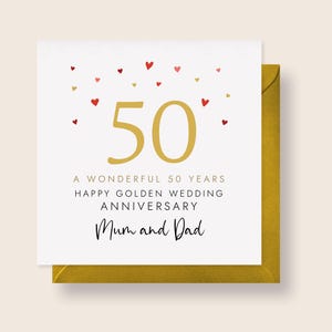 Golden Wedding Anniversary Card for Parents | 50th Anniversary Card, 50 Years Married, Mum and Dad, Mom and Dad, Grandparents, Gold Envelope