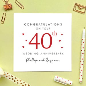 カップル向け 40 周年結婚記念日カード、パーソナライズ、ルビー、友人、両親、ママとパパ、祖父母、結婚 40 年、お祝い