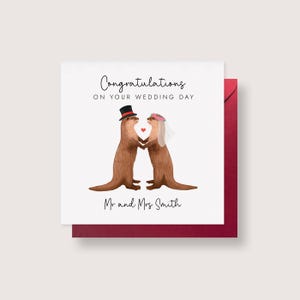 Otters Hochzeitskarte, Mr and Mrs, Just Married, Herzlichen Glückwunsch, für Paar, Freunde, Tochter, Schwiegersohn, Besonderes, Personalisiert, Namen
