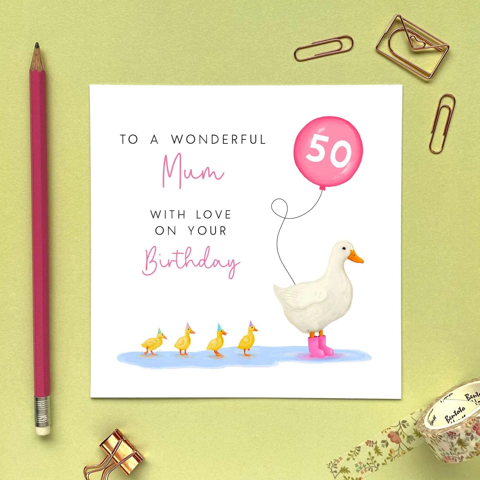 148mm x 148mm Pink or Blue Personalised Five Little Ducks Birthday Card 