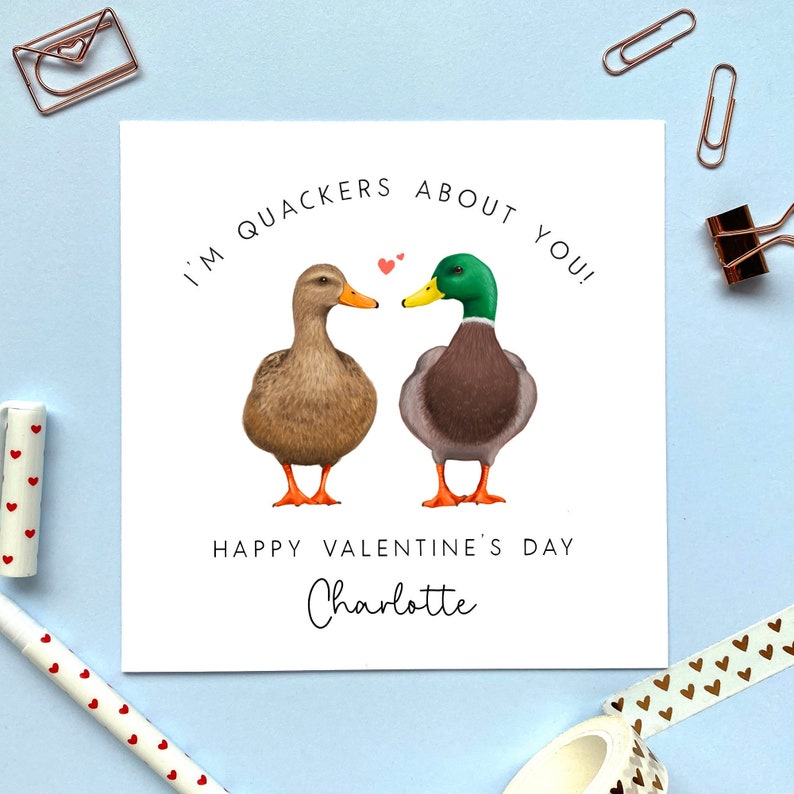 Personalised Duck Valentine's Day Card For Him, Her, Husband, Wife, Partner, Fiancé, Fiancée, Boyfriend, Girlfriend Gay, Unisex image 1