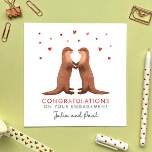 Otters Engagement Card for Couple, Personalised, Custom, Congratulations, Just Engaged, Friends, Son, Daughter, Grandson, Granddaughter
