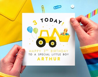 Personalised Digger 3rd Birthday Card for Boy | Son, Grandson, Nephew, Cousin, Godson, Brother