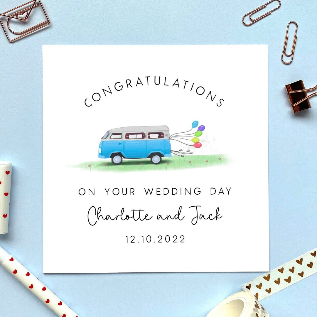 Personalised Camper Van Wedding Card Congratulations, Just Married, Mr and Mrs, for Daughter