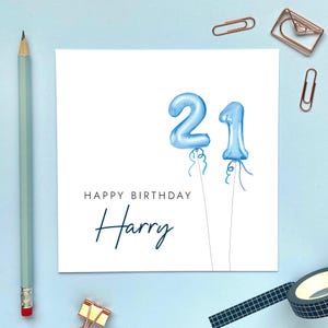 Carte d'anniversaire personnalisée pour lui, garçon, homme, frère, neveu, fils, arrière-petit-fils, cousin, filleul, collègue, bleu, nom, 21 ans