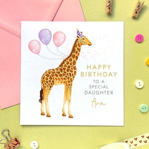 Personalisierte Giraffe Jedes Alter Geburtstagskarte für Mädchen | Tochter, Urenkelin, Nichte, Schwester, Freundin, Teenagerin | 10.13.16.17