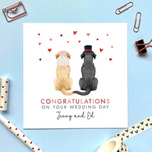 Personalisierte Hunde Hochzeitskarte, Mr und Mrs, Gerade verheiratet, Glückwünsche, für Paare, Freunde, Tochter, Schwiegersohn, Familie, Namen