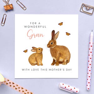 Personalisierte Muttertagskarte für Gran | Oma, Oma, Gran, Nanny, Nana, Nanna, Nan, Urgroßmutter, Mama, Mummy, Mommy, Mam, Rabbits