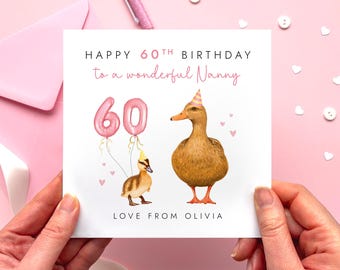 Personalised Ducks 60th Birthday Card for Nanny | Nannie, Nana, Nan, Granny, Grannie, Grandma | From Children