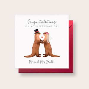 Otters Hochzeitskarte, Mr and Mrs, Just Married, Herzlichen Glückwunsch, für Paar, Freunde, Tochter, Schwiegersohn, Besonderes, Personalisiert, Namen