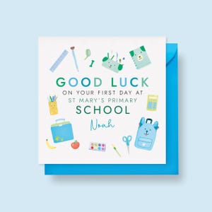 Personalised First Day at School Card for Boy, 1st Day at School Card for Son, Good Luck Starting School Card for Grandson, Nephew or Godson