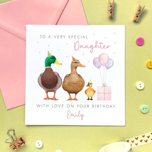 Personalised Ducks Birthday Card For Daughter | Her, Girl, Granddaughter, Niece, Sister, Goddaughter | 1st 2nd 3rd 4th 5th 6th 7th Any Age