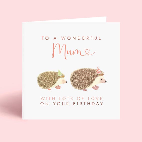Hedgehog Birthday Card for Mum, Happy Birthday Mom, Bday Card for Mummy, Cute Card for Mommy from Child or Children